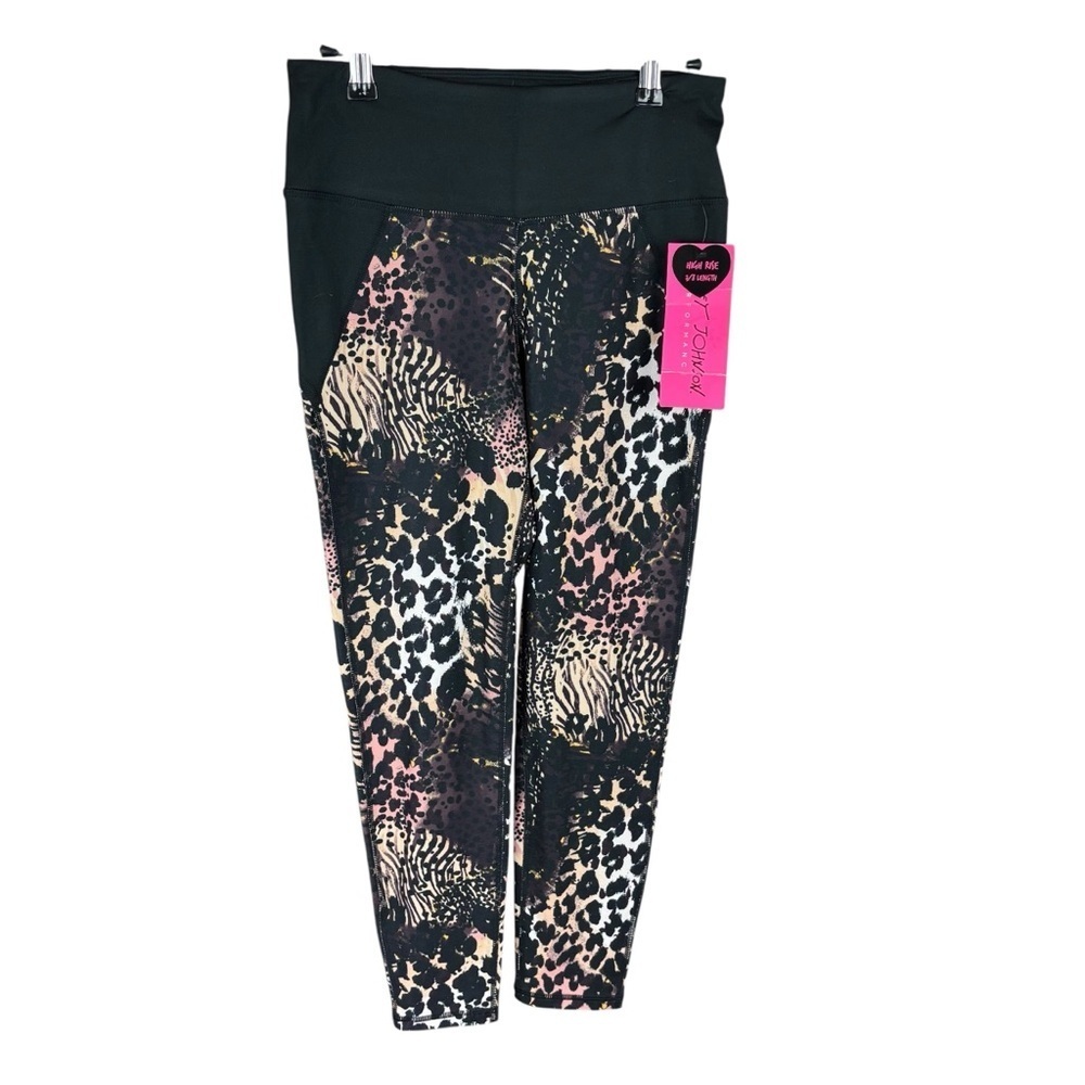 Betsey Johnson Black and Pink Leggings with Abstract Animal Print